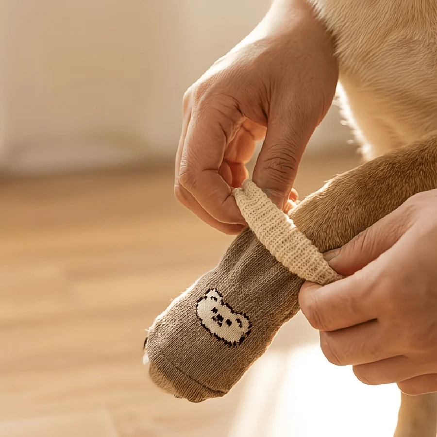 4pcs Anti-Slip Dog Socks - Durable Polyester Paw Protectors, Prevent Licking, Suitable For Indoor/Outdoor Dogs & Cats, Comfortable Pet Shoes, Anti-Slip Cat Dog Shoes, All-Season Indoor Use, Dog Paw Protectors, Breathable Outdoor Accessories, Portable For Pet Lovers