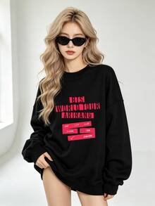 Women's BTS5 World Tour Arirang Text Print Black Crewneck Sweatshirt, Soft Pullover Sweatshirt, K-Pop Merch For BTS5 Army, Ideal For Concert And Daily Wear, BTS5 Concert Outfit, Army Fan Gift, Tour Merch, Street Style, Casual Daily Wear, K-Pop Apparel. - 黑色3 - 查看 1