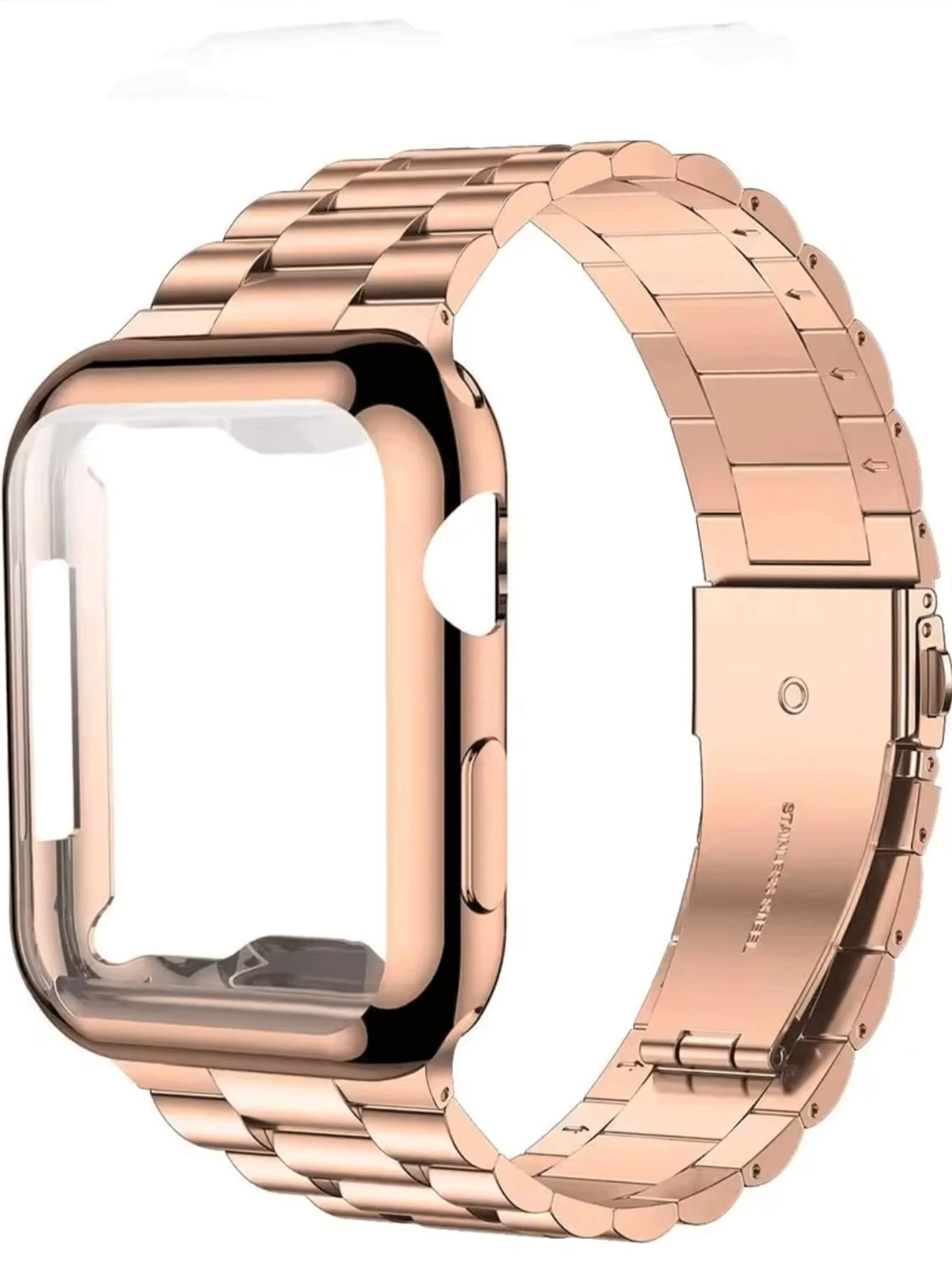 Bộ dây đeo đồng hồ Apple 11 bằng thép không gỉ 3 hạt và ốp lưng TPU bảo vệ toàn diện, tương thích với Apple Watch 7/8/9. - Hoa hồng vàng - Xem 1