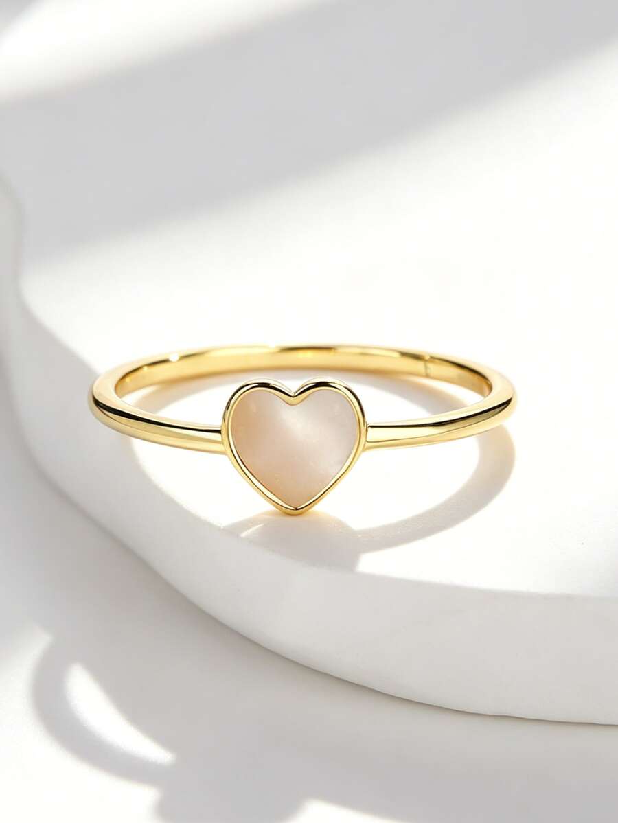 Charm-In 18K Gold Plated Mother Of Pearl Heart Stackable Ring, Dainty Romantic Jewelry For Women Gift - Gold - View 1