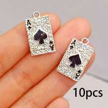 10pcs Zinc Alloy Ful-Rhinestoned Spade A Poker Pendant, DIY Earrings, Necklace, Bracelet, Keychain, Charm Jewelry Making Supplies - Multicolor - View 15