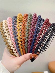 1/5/10 件装随机波浪发带，女士女孩适用，锯齿状塑料发圈，防滑梳子发箍，适合浓密头发，多种哑光颜色可选，沙滩发饰，女士头饰 - 彩色 - 查看 1