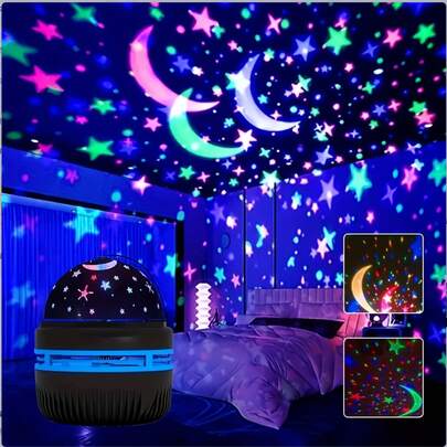 USB-Powered LED Star & Moon Projection Light Source - Black And White, Perfect For Bedroom, Living Room, Party Decor, Autumn Festival & Holiday Season Gift