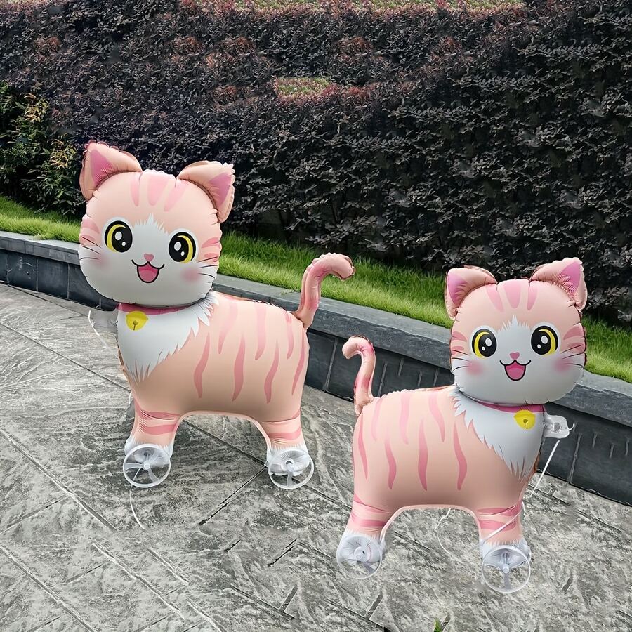 2 Sets 3D Pulley Walking Cat Shaped Aluminum Foil Balloons, Suitable For Decoration, Exquisite Holiday Gifts, Ideal For Home And Office Display - View 1