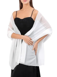 Chiffon Shawl Wrap, Suitable For Brides, Weddings, Formal Dresses And Special Occasions - White - View 7
