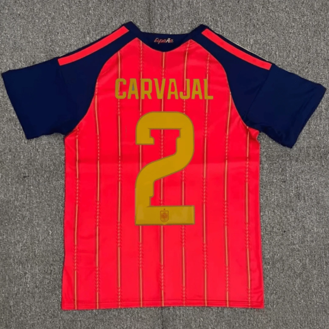 [48-Hour Shipping] Spain National Team 2026-2027 Season Home Red And Gold Striped Short-Sleeve Football Jersey With Multiple Player Numbers 2 / 8 / 10 / 19 / 20 - 2號 - 查看 1