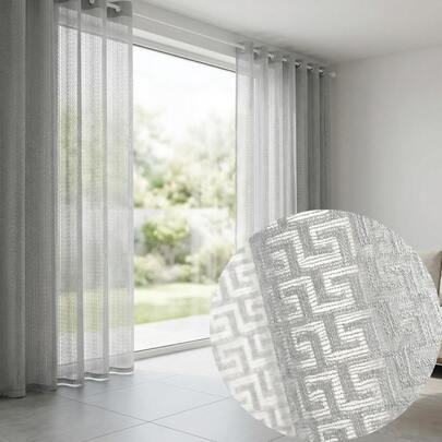 1 pieza Cortina jacquard transparente y calada, color gris claro, opaca, con aislamiento térmico, insonorización y protección de privacidad, adecuada para diversos escenarios de ventanas y puertas