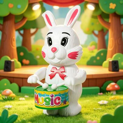 1 pieza Juguete de conejo de tambor de golpe, juguete de cuerda de conejo de dibujos animados, apariencia de conejo pequeño y juguetón, adecuado como regalo de festival/cumpleaños/Halloween/Navidad para niños y niñas