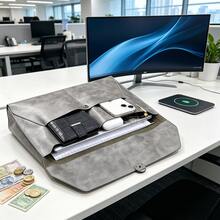 PU Leather Laptop Sleeve Envelope Document Bag, Large Capacity Multi-Pocket Business Office Bag For 13 14 Inch Laptop Tablet, Portable Commute Folder For Men Women Work School Travel - View 4