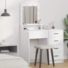 vidaXL Dressing Table With Shelf, White, 50 X 41 X 135 Cm, Engineered Wood, Modern Dressing Table, Rectangular Storage Space, Minimalist Design With Lights, Durable Engineered Wood - 白色 - 查看 7