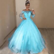 Large Size One-Word Shoulder V-Neck Slim-Fitting Fashion Lace Skirt Fluffy Trailing Wedding Dress - Sky Blue - View 2