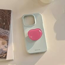 Ốp lưng GUCADI Bubble Heart - Màu xanh Iceland với chữ nhỏ + mặt đá thạch anh hồng, tương thích với iPhone 16, 17 Pro Max, 12, 15, 13, kiểu dáng tối giản cổ điển. - Iceland xanh - Xem 3