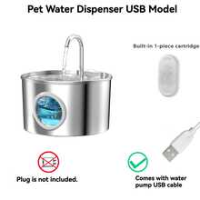 1pc Cat Water Fountain, Stainless Steel Pet Waterer, 2.2L/74.40oz/0.58gal Capacity, Round With Viewing Window, Quiet Water Bowl Dispenser, Filters Water, 360° Circulating Flowing Water, Suitable For Kittens And Puppies Daily Drinking - 2.2L - View 9