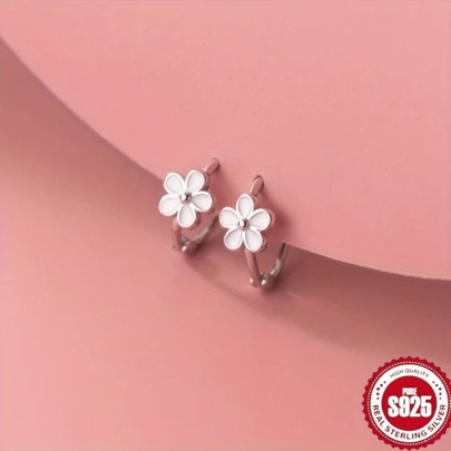 925 Sterling Silver Daisy Hoop Earrings For Women And Teens, Soft Cartilage Spiral Earrings