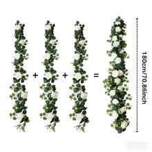 180cm Artificial Blue Rose & Eucalyptus Wreath, Realistic Floral Decor Suitable For Wedding Arch, Party Backdrop, Home Tabletop - Blue - View 3