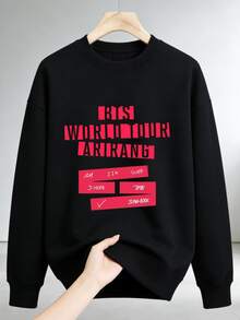 Women's BTS5 World Tour Arirang Text Print Black Crewneck Sweatshirt, Soft Pullover Sweatshirt, K-Pop Merch For BTS5 Army, Ideal For Concert And Daily Wear, BTS5 Concert Outfit, Army Fan Gift, Tour Merch, Street Style, Casual Daily Wear, K-Pop Apparel. - 黑色3 - 查看 3