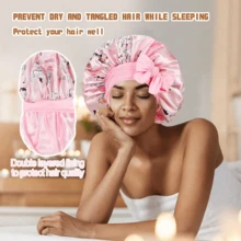 1/2 buah [Topi Tidur Satin Merah Muda] Topi Tidur Satin Merah Muda Lembut dan Mewah - Dengan Tali Serut yang Dapat Diatur dan Hiasan Pita, Desain Ruffle yang Nyaman Pas di Kepala, Melindungi Rambut | Topi Satin | Tekstur Satin Halus, Cocok untuk Pria dan Wanita - MultiWarna - View 7