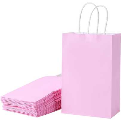 12pcs Pink Paper Bags With Handles - 8 Inch Practical Bags, Suitable For Party Favors, Birthday Celebrations, Shopping Malls And Special Occasions