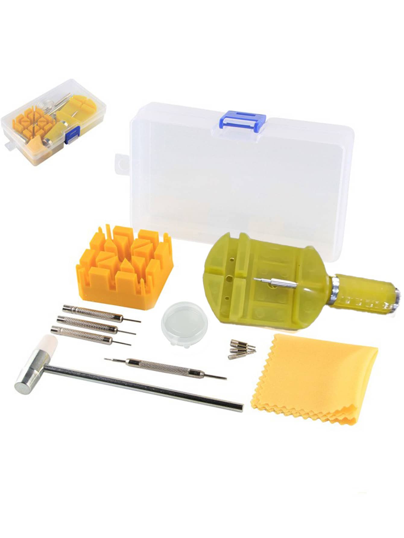 1/14pcs Blue/Yellow Watch Band Removal Repair Tool Kit - Watch Strap Adjustment Tools, Includes Removal Tools, Band Tool Set, Watch Strap Adjustment, Replacement And Resizing Repair Kit, Watch Hammer, Spring Bar, Perfect Gift For Watch Enthusiasts - Multicolor - View 1
