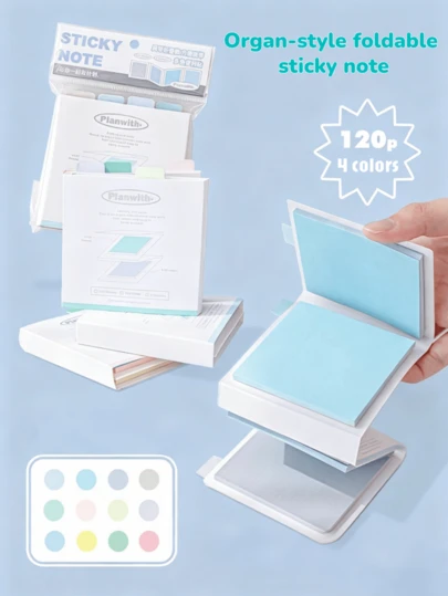 A 120-Sheet Four-Color Content Sticky Note Pad In Minimalist Solid Color Design, Featuring Accordion-Style Foldable Pages. Perfect For Students' Daily Note-Taking, Key Point Marking, Refrigerator Magnets, And Office/Study Essentials – An Ideal Back-To-School Seasonal Must-Have.
