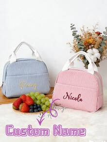 1pc Personalized Insulated Lunch Bag/Lunch Box, Customized Corduroy Lunch Box (Nameable), Lunch Tote Bag, Reusable Lunch Bag, Back To School Gift, Essential For School And Work, Gift For Her - Multicolor - View 2