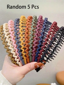 1/5/10 件装随机波浪发带，女士女孩适用，锯齿状塑料发圈，防滑梳子发箍，适合浓密头发，多种哑光颜色可选，沙滩发饰，女士头饰 - 彩色 - 查看 10