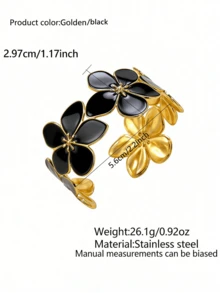 VceTd 1 pieza Brazalete de brazalete de esmalte floral de moda, brazalete abierto de flor multicolor, brazalete de brazalete ancho metálico para mujeres, adecuado para el uso diario o de vacaciones, regalo romántico para el Día de San Valentín - Amarillo Oro - Ver 17