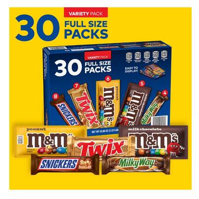 HERSHEY'S Mars Chocolate Candy Bars Variety Pack 30 Count – Full Size Assorted Chocolate Favorites