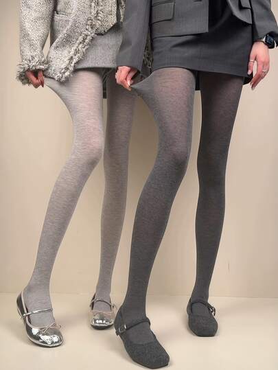 经典纯灰色不透明连裤袜，保暖弹力，适合办公室、学校和日常穿着，舒适耐穿，四季皆宜。