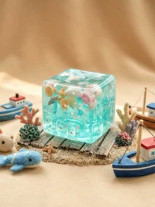 1pc Ocean Themed Sensory Squeeze Toy - Marshmallow Cube, Decorated With Cartoon Seashells, Conches, Dumplings Squeeze Toy, Suitable For Anniversary, Birthday, Party Decor, Squeeze Toy - Multicolor - View 4