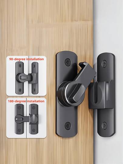1set Heavy-Duty Security Door Lock Handle, Commercial/Residential Grade Security Bolt Lock With Anti-Pry Features, Anti-Pinch Hand Safety Door Lock, Adjustable Sliding Insert At 90°/180°