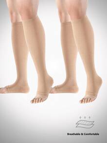 Sports Outdoor 2 Pairs Skin-Colored Open-Toe Compression Socks, Suitable For Running, Cycling, Standing All Day - Khaki - View 8