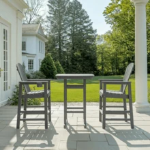 3-Piece HDPE Bar-Height Patio Bistro Set 42.1" Square High Top Pub Table + 2 Bar Chairs All-Weather Outdoor Dining Set Gray - 灰1 - 查看 2