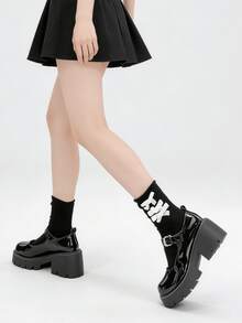 1/4 双甜美百搭洛丽塔单层荷叶边蝴蝶结袜口中筒袜，春夏款 - 彩色 - 查看 8