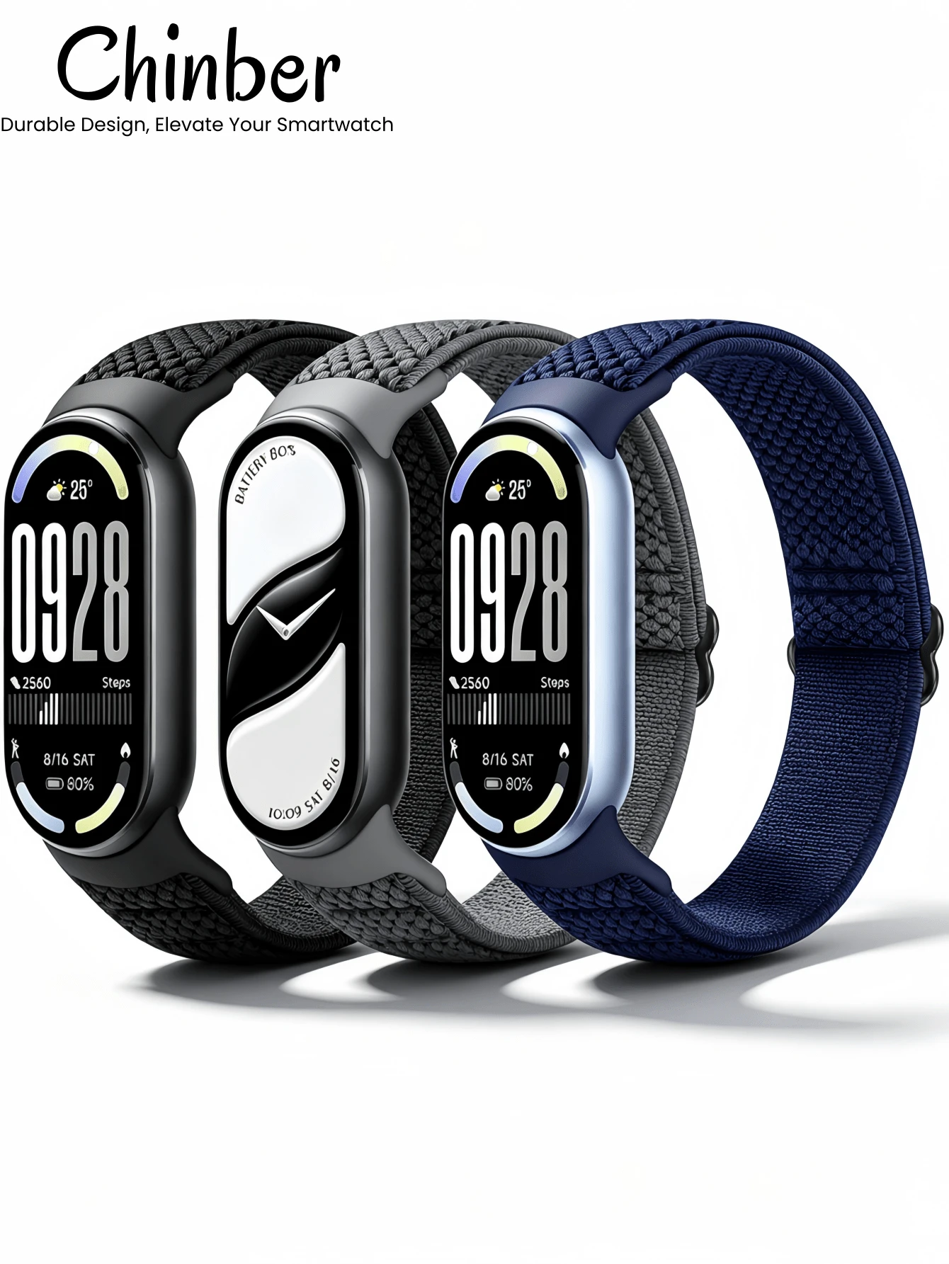 chinbersky Fashion 3 PCS Elastic Nylon Solo Loop Bands Compatible With Xiaomi Mi Band 10/9/8, Soft Stretchy Replacement Wristband For Women Men - For Mi Band 10/9/8 - View 1