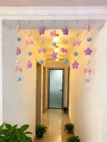 7件套少女房装饰挂帘，心形门帘，马卡龙色卧室隔断帘，免打孔宿舍床帘，带吸盘的氛围玄关挂帘 - 馬卡龍 - 查看 12