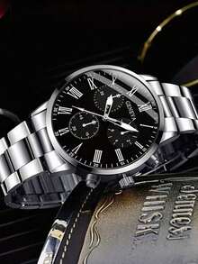 5PCS Men's Quartz Watch Bracelet Necklace Jewelry Set, Business Retro Minimalist Roman Dial For Daily Wear, Party Decoration Or Father's Day Anniversaries, Birthdays, Various Festive Gifts For Friends And Fathers - Multicolor - View 3