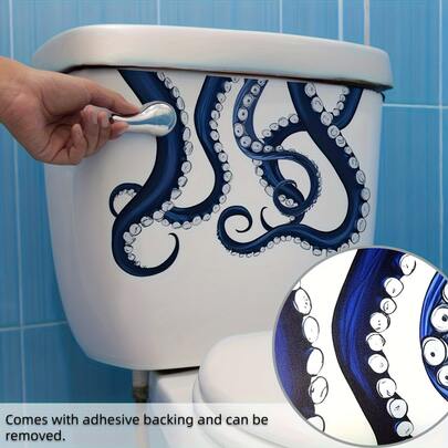 1pc Personalized Octopus Tentacle Toilet Sticker, Self-Adhesive Removable Waterproof, Suitable For Bathroom, Toilet Renovation Atmosphere Decal