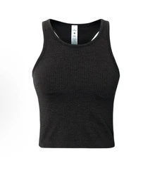 Lululemon Ebb To Street Cropped Racerback Tank | Seamless Ribbed Texture With Built-In Bra, Moisture-Wicking Stretch Studio-To-Street Essential - Black - View 7