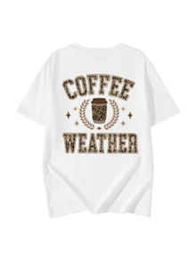 Áo thun ngắn tay in họa tiết da báo và chữ "Coffee", kiểu dáng retro Mỹ, cổ tròn, dáng rộng, đa năng dành cho nữ, màu trắng. - trắng - Xem 3