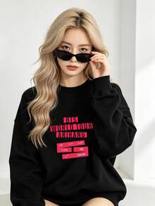 Women's BTS5 World Tour Arirang Text Print Black Crewneck Sweatshirt, Soft Pullover Sweatshirt, K-Pop Merch For BTS5 Army, Ideal For Concert And Daily Wear, BTS5 Concert Outfit, Army Fan Gift, Tour Merch, Street Style, Casual Daily Wear, K-Pop Apparel. - 黑色3 - 查看 2