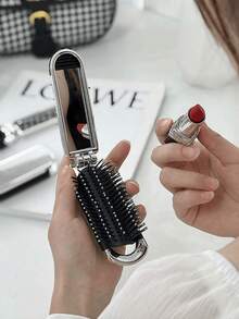 2pcs/1pc Portable Foldable Comb With Mirror, Hand-Held Air Cushion, Hand-Held Makeup Mirror, Air Cushion Comb, Integrated Massage Hair Brush, Compact And Portable, Suitable For Vacation, Travel, Gym, Wallet, Swimming And Other Occasions - Multicolor - View 8