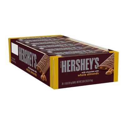 HERSHEY'S Milk Chocolate With Whole Almonds Candy Bars 1.45oz 36 Pack – Full Size Classic Chocolate Treats