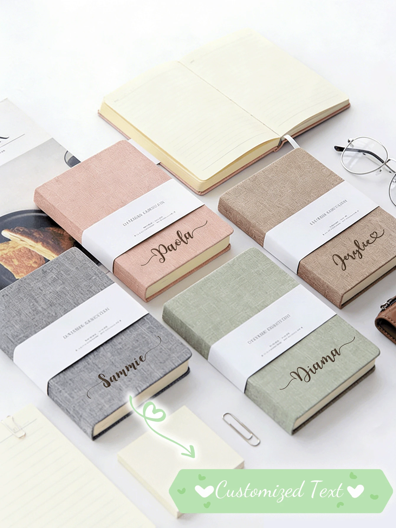 Personalized Linen Notebook Custom Name Initial Engraved Journal Gift Minimalist Elegant Fabric Cover Notebook Heat Transfer Printed Label Diary Planner Gift For Her Office School Use Aesthetic Neutral Color Notebook Birthday Gift Anniversary Gift Daily Writing Journal Custom Text Notebook - Cloth Notebook - View 1