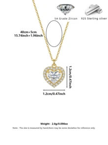 Dây chuyền mặt hình trái tim mạ vàng 18K bằng bạc Sterling S925, đính đá CZ và kim cương nhân tạo, trang sức lãng mạn ít gây dị ứng, kèm hộp quà tặng. - Vàng - Xem 8