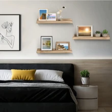 Rustic Wooden Floating Wall Shelf - No Drilling Required, Multipurpose Storage And Display Rack For Bedroom, Living Room, Bathroom And Office, Suitable For Frames, Plants And Home Decor, Durable And Sturdy, Farmhouse Style - Multicolor - View 5