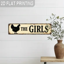 2D Flat - Country Style 2D Metal Sign "Las Chicas" With Chicken Silhouette - Vintage Farmhouse Decor, 4X16 Inches, Durable Art Piece, Suitable For Kitchen Or Bedroom, No Electricity Needed, High-Quality Decorative Panel, Interior Design, Rustic Charm - Multicolor - View 4