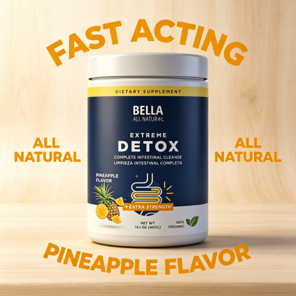 Polvo limpiador de colon natural Bella - Sabor a piña y mango, 400g por paquete - Apoyo digestivo y desintoxicante, vegano, sin OGM