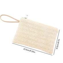 Personalized Embroidered Straw Clutch Bag, Women's Raffia Makeup Bag, Customizable Name/Letter Zipper Pouch, Boho Style Woven Handbag, Beach Holiday Clutch, Bridal Bridesmaid Wedding Purse, Bachelorette Party Gift, Travel Organizer, Unique Gift - Multicolor - View 9