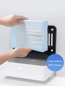 1pc Large Capacity 200+ Tissue Box, Includes Punching Installation And Punch-Free Installation Accessories, High Hardness Plastic Material, Wall-Mounted Paper Towel Holder For Commercial Bathroom, Waterproof Tissue Box, Hotel & Kitchen Large Capacity Paper Towel Rack - Black - View 6